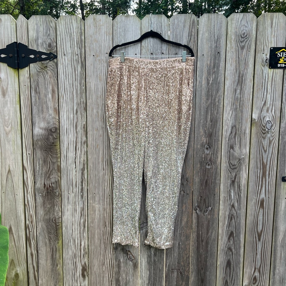 CABLE & GAUGE Champagne Gold Sequin Pants Women’s Large NWT NEW